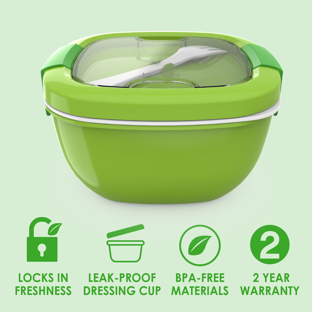 Bentgo® Salad Container (2-Pack)  - Green | Locks In Freshness, Leak-Proof Dressing Cup, BPA-Free Materials, And Great For Hot Or Cold Meals