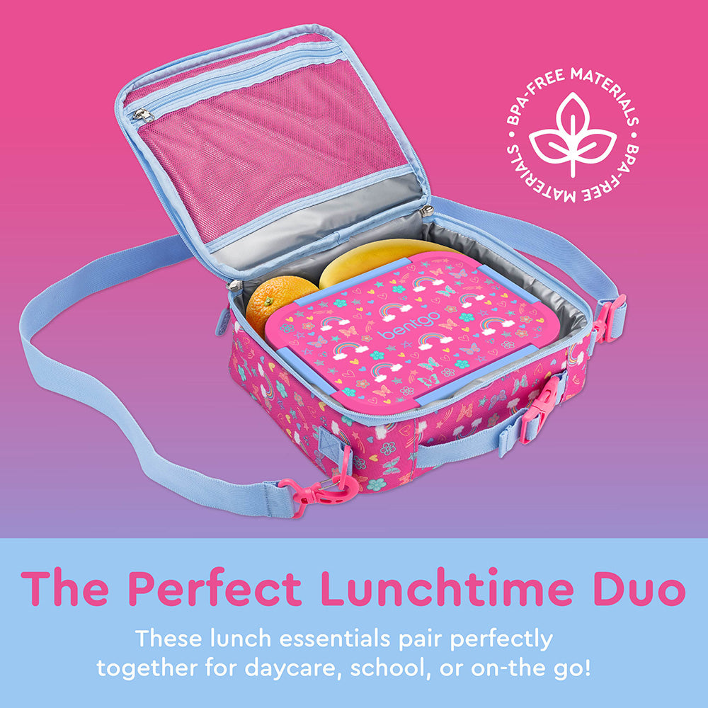 Bentgo® Kids Snap & Go 2-Piece Lunch Set  - Rainbows And Butterflies | The Perfect Lunchtime Duo - These Lunch Essentials Pair Perfectly Together For Daycare, School, Or On-The-Go!