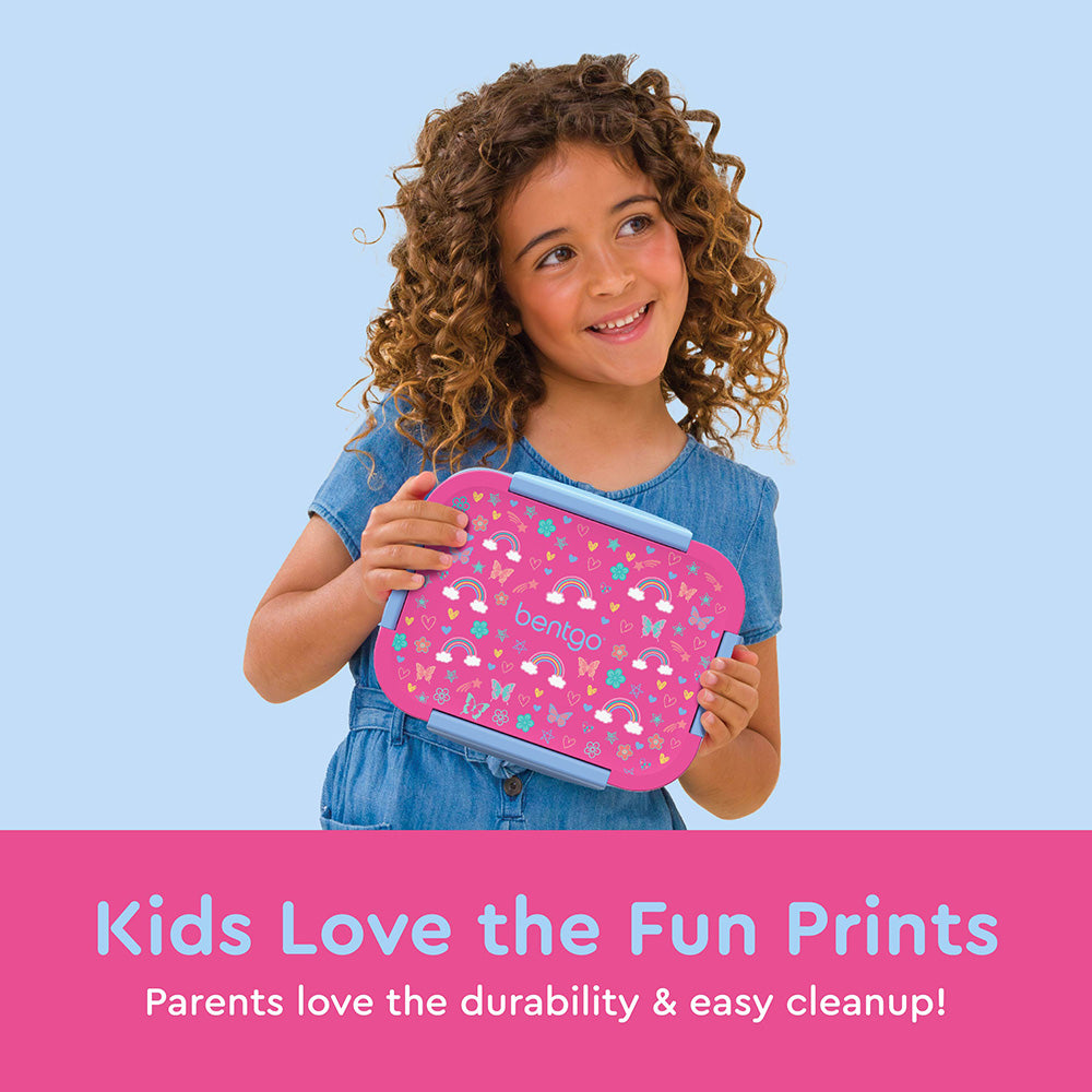 Bentgo® Kids Snap & Go 2-Piece Lunch Set  - Rainbows And Butterflies | Kids Love The Fun Prints - Parents Love The Durability & Easy Cleanup!