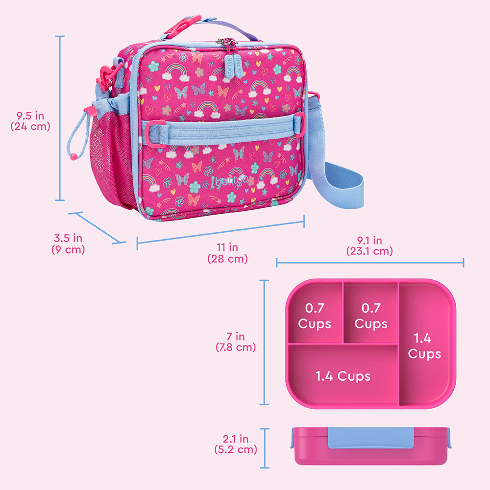 Bentgo® Kids Snap & Go 2-Piece Lunch Set  - Rainbows And Butterflies | Product Dimensions