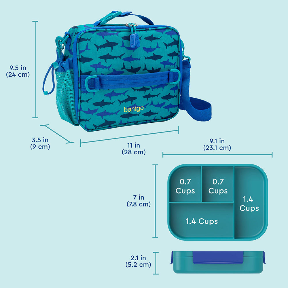 Bentgo® Kids Snap & Go 2-Piece Lunch Set  - Sharks | Product Dimensions