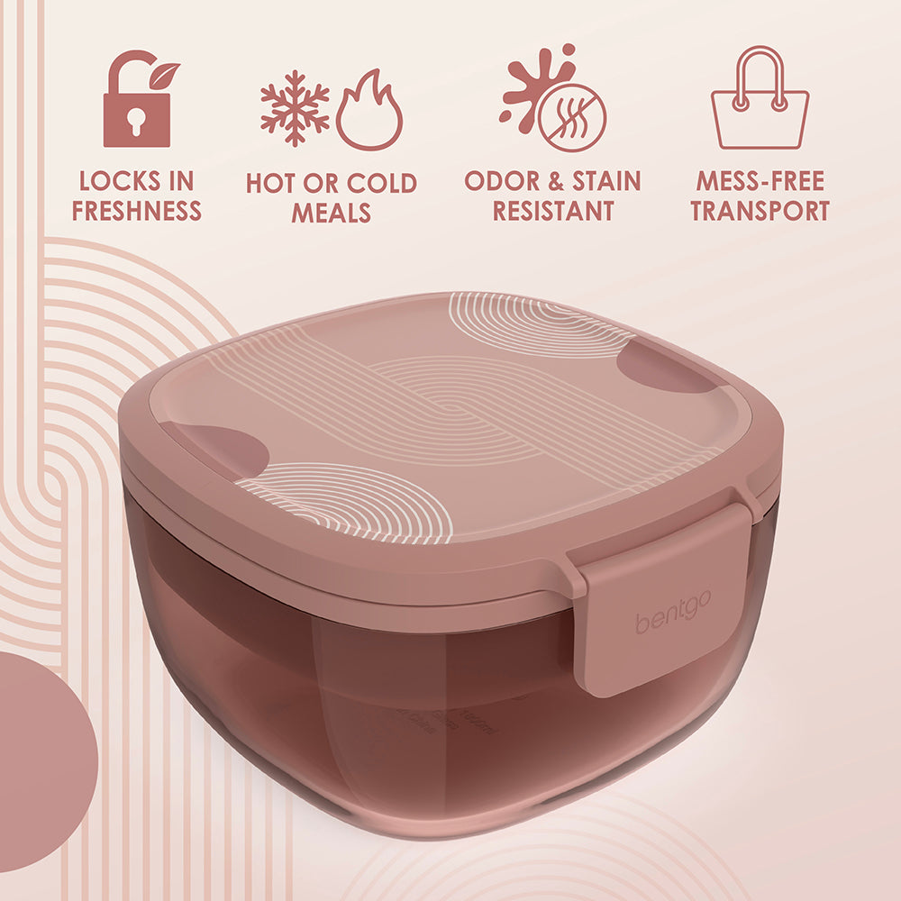 Bentgo® Glass Prints All-in-One Salad Container - Mod Curve - Desert Rose | Locks In Freshness, Great For Hot Or Cold Meals, And  Odor & Stain Resistant For Mess Free Transport