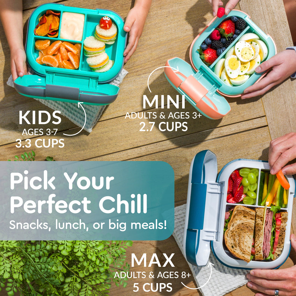 Bentgo Kids Chill Lunch Box & 2 Extra Trays with Lids - Truly Teal Speckle | Pick Your Perfect Chill - Snacks, Lunch, Or Big Meals