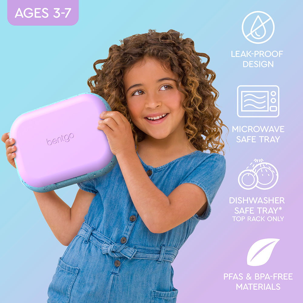 Bentgo Kids Chill Lunch Box & 2 Extra Trays with Lids - Vivid Orchid Speckle | Leak-Proof Design, Microwave Safe Tray, Dishwasher Safe Tray (Top Rack Only), And Made With PFAS & BPA-Free Materials