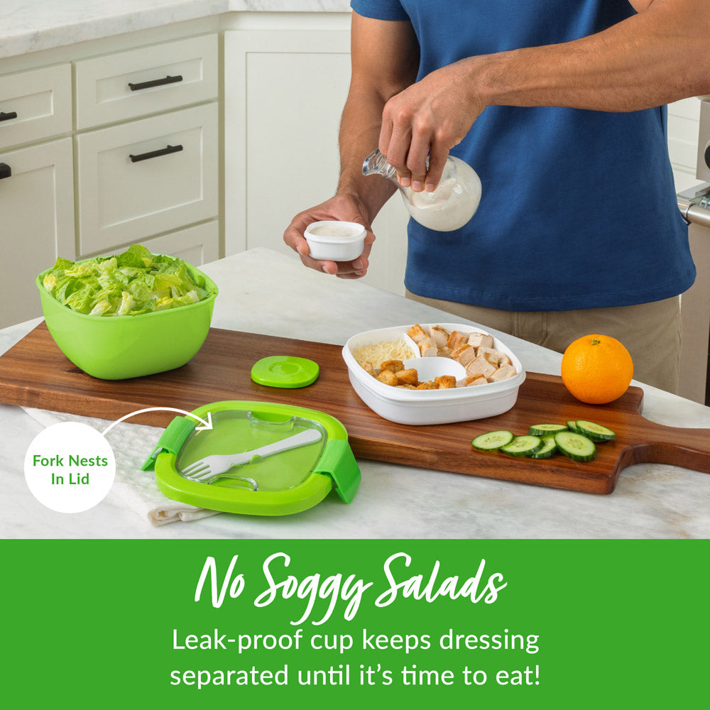Bentgo® All-in-One Salad Container  - Green | No Soggy Salads - Leak-Proof Cup Keeps Dressing Separated Until It’s Time To Eat!