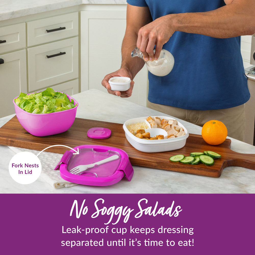 Bentgo® All-in-One Salad Container  - Purple | No Soggy Salads - Leak-Proof Cup Keeps Dressing Separated Until It’s Time To Eat!