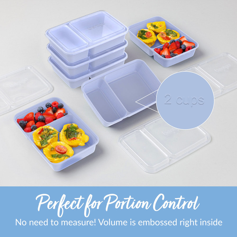 Bentgo Prep 2-Compartment Meal Prep Containers - Periwinkle | Perfect For Portion Control - No Need To Measure! Volume Is Embossed Right Inside