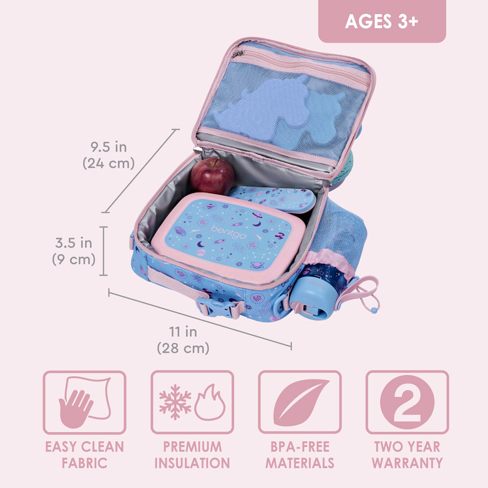 Bentgo® Kids Prints Lunch Bag | Lavender Galaxy - Made with Easy Clean Fabric and BPA-Free Materials