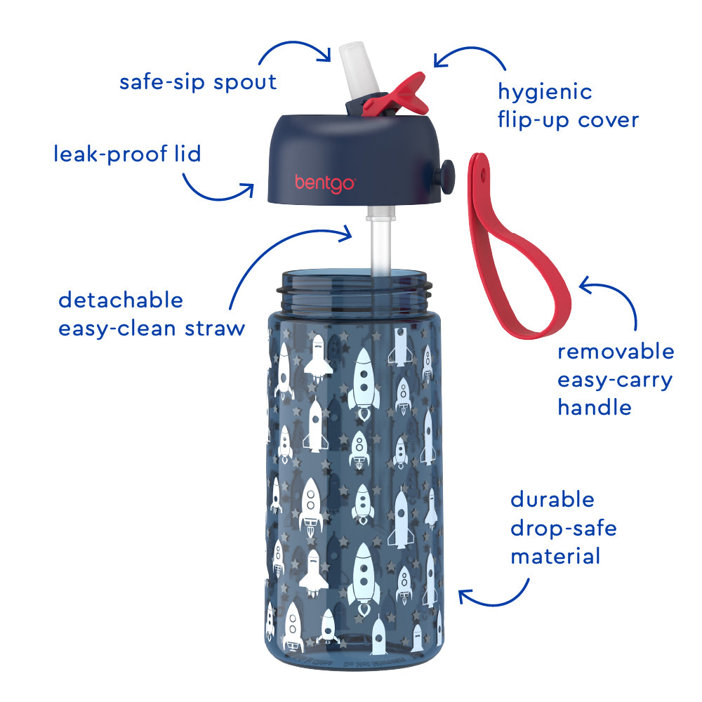 Bentgo Kids Prints Lunch Boxes & Water Bottles - Rocket/Shark